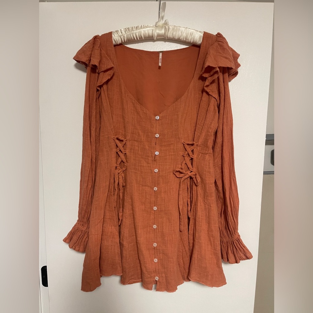 Free People long sleeve tie mini dress